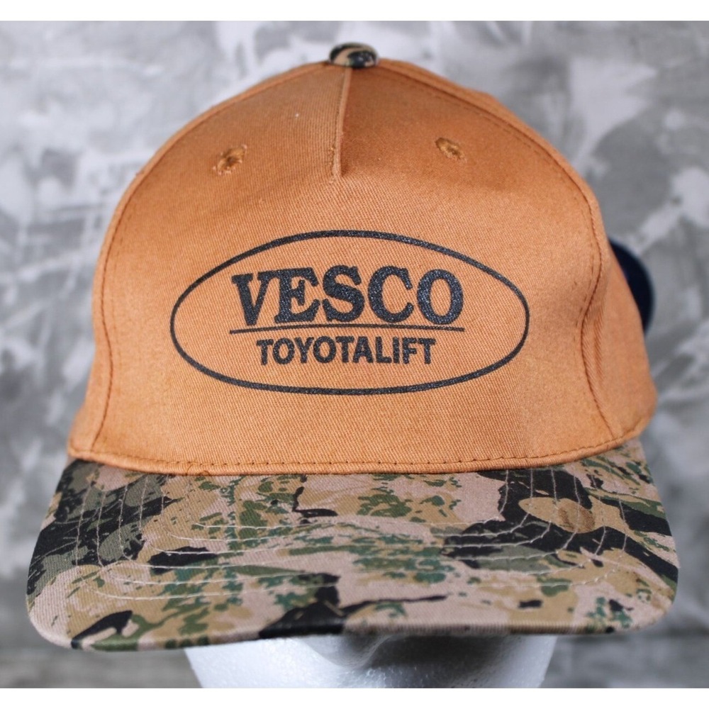 Vesco Toyotalift Camp Brown USA Flag Forklift Hat Strap Back Cap Cobra
